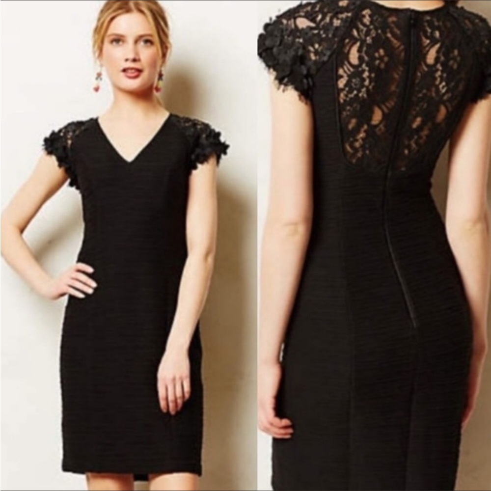 ANTHROPOLOGIE Maeve Back Lace Black Cocktail Dress